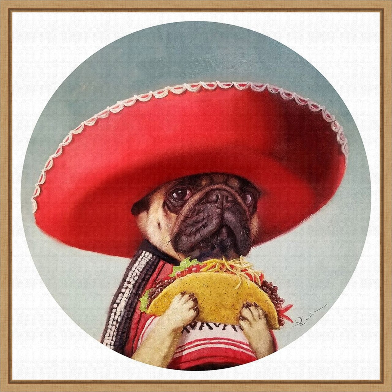 Mi Taco Mi Amigo Dog by Lucia Heffernan 16-in. W x 16-in. H. Canvas Wall Art Print Framed in Natural